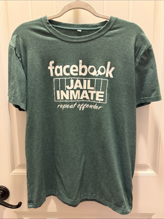 Facebook Jail Inmate Graphic Tee in Forest Green w/White Lettering (XL)